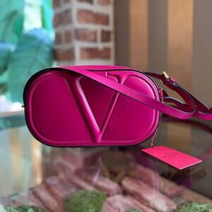 VALENTINO V Logo Walk Fuchsia Leather Crossbody Bag